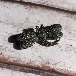 Vintage 925 Sterling Silver and Marcasite Dragonfly Brooch Pin